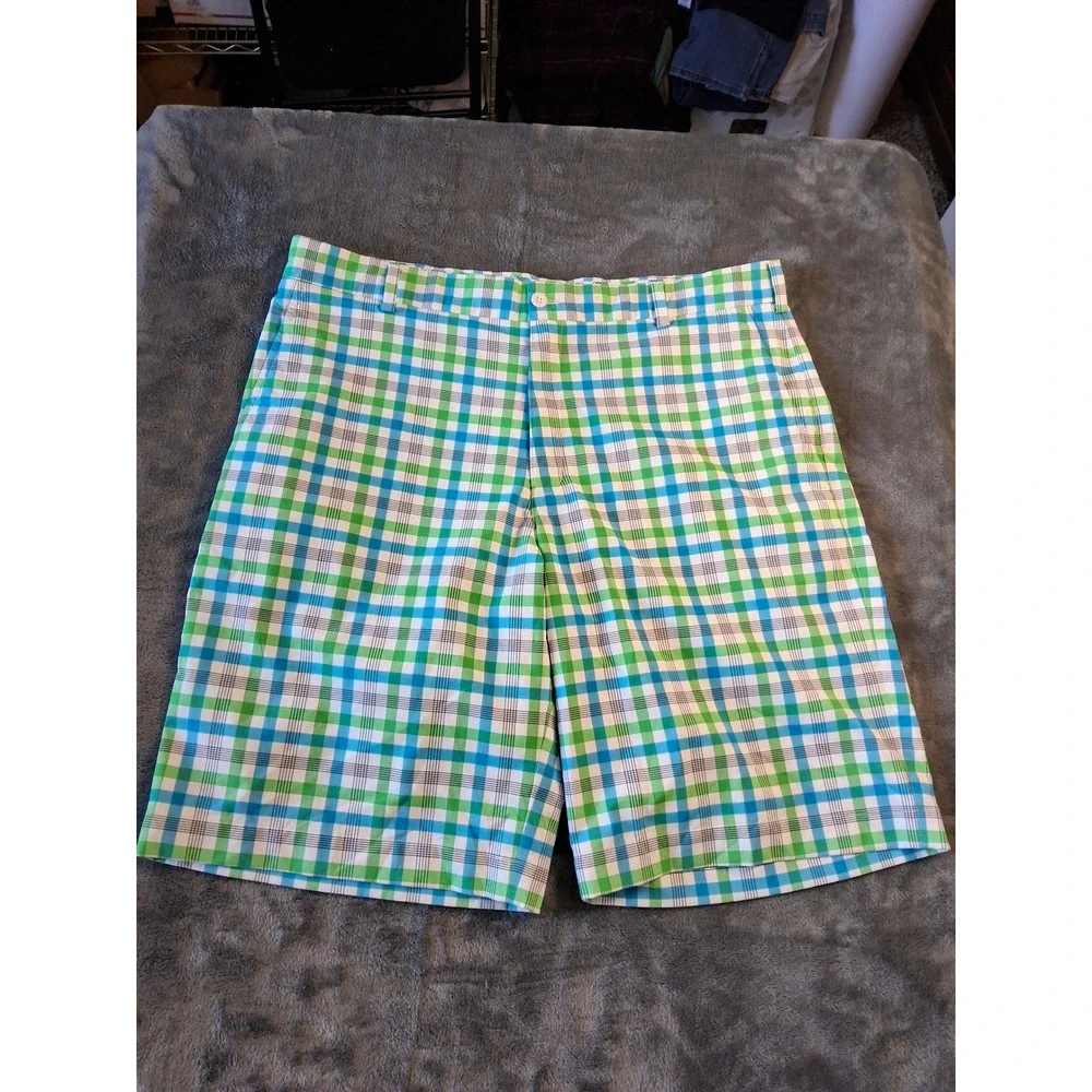 Nike Golf Dri-FIT Plaid Shorts Mens 36 Green Blue White Check‎ Performance Sport